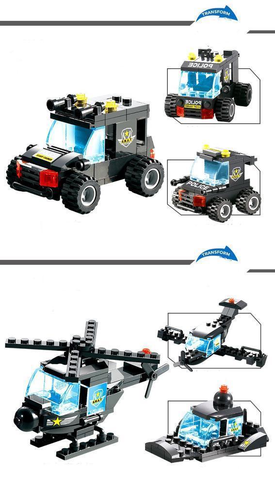 Avelena | 8 IN 1 Roboter Flugzeug Auto Stadt Polizei SWAT Bauklötze