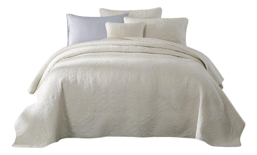 Avelena | Vanillecreme Elfenbein Paisley Damast Stepp-Matelassé Baumwoll Bettwäsche Set