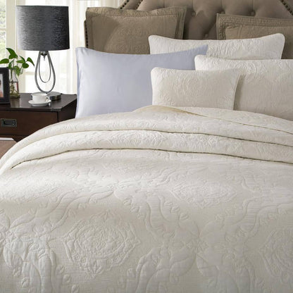Avelena | Vanillecreme Elfenbein Paisley Damast Stepp-Matelassé Baumwoll Bettwäsche Set