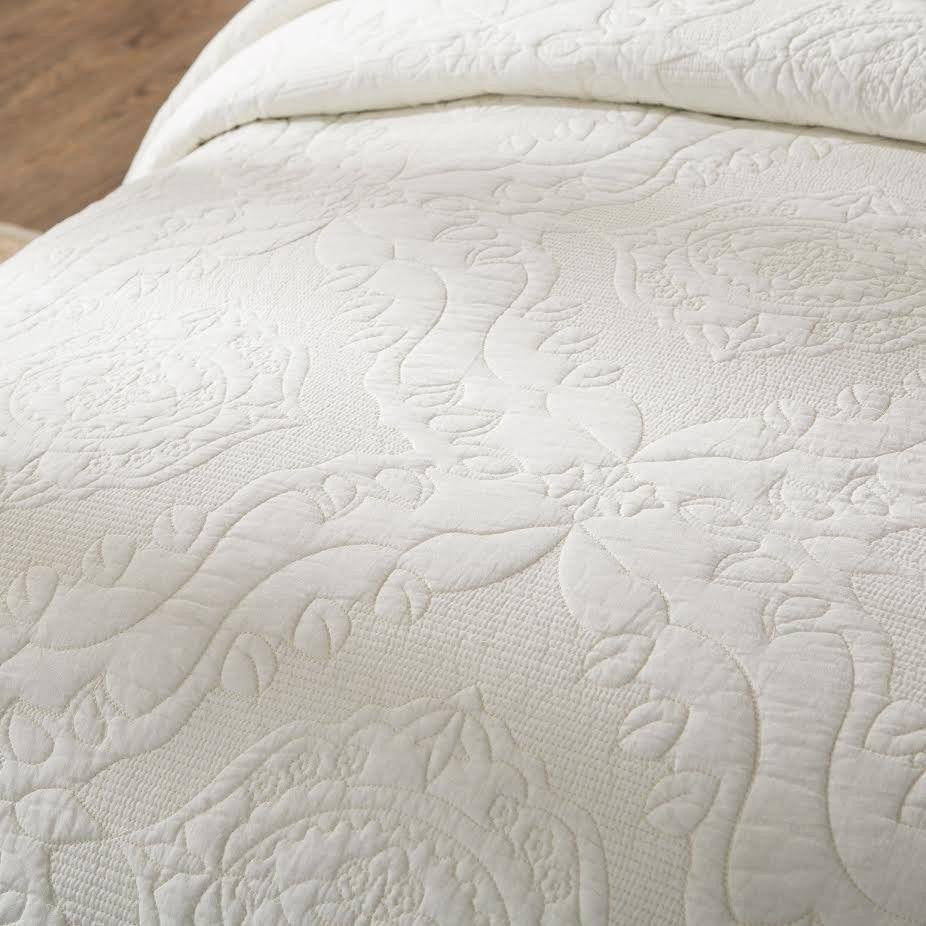 Avelena | Vanillecreme Elfenbein Paisley Damast Stepp-Matelassé Baumwoll Bettwäsche Set