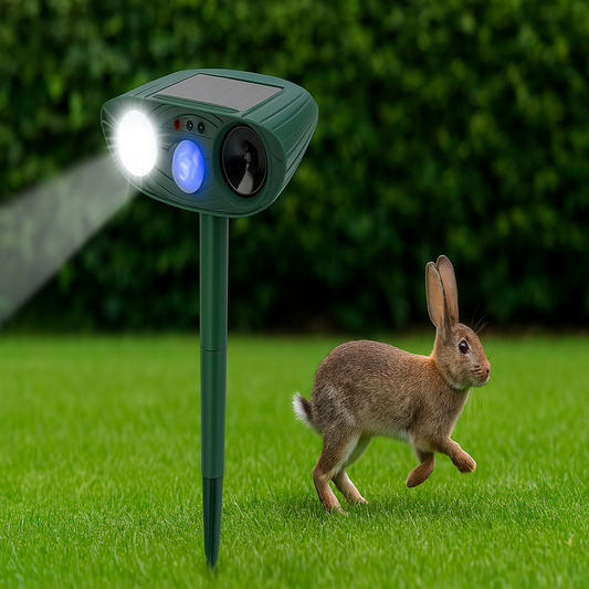 Avelena | Solar-powered ultrasonic rabbit repeller with flashing light – Effective pest control for gardens and yards