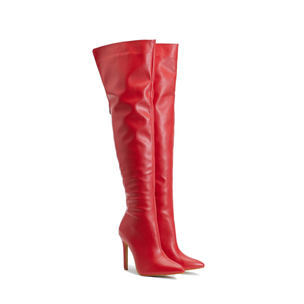 Rote Overknee-Stiefel aus Leder