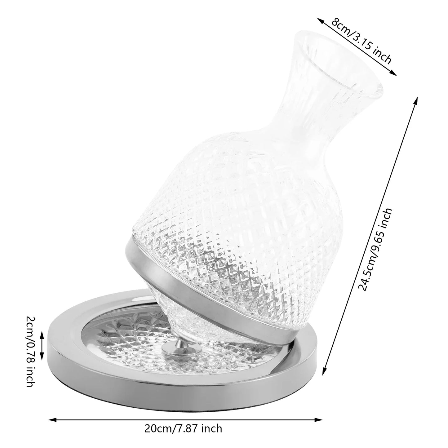 Avelena | Drehender Kristallglas Rotwein Dekanter mit Edelstahlbasis