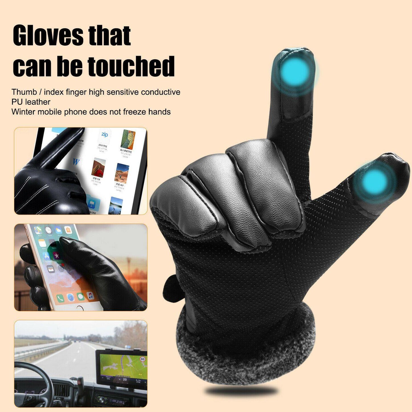 Avelena | -30℃ Wasserdichte, warme Skihandschuhe aus Leder für den Winter | Touchscreen-kompatibel