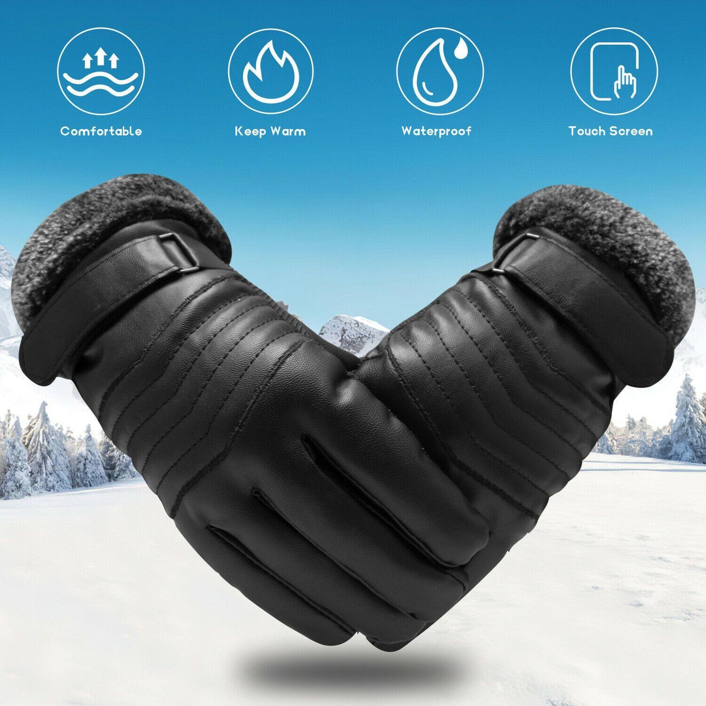 Avelena | -30℃ Wasserdichte, warme Skihandschuhe aus Leder für den Winter | Touchscreen-kompatibel