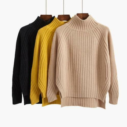 Avelena | Gerippter Rollkragenpullover mit Ballonärmeln