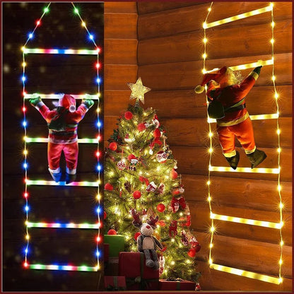 Avelena | Weihnachtsmann Kletterleiter mit LED-Lichterkette – Festliche Weihnachtsdekoration für Zuhause, Fenster & Baum