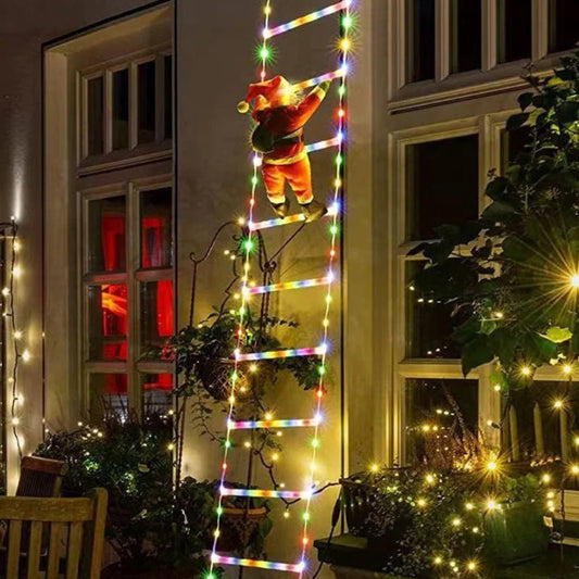 Avelena | Weihnachtsmann Kletterleiter mit LED-Lichterkette – Festliche Weihnachtsdekoration für Zuhause, Fenster & Baum