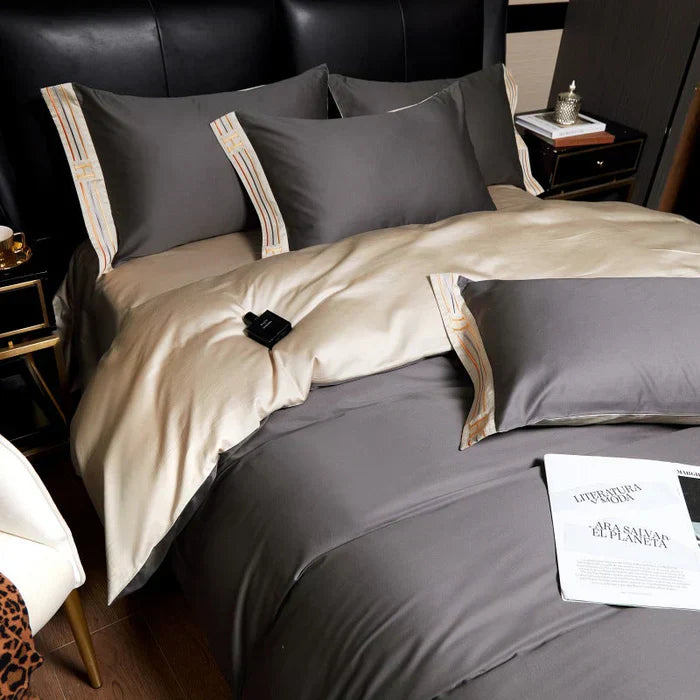 Avelena | Satin Baumwolle Besticktes Bettwäsche-Set - Luxora