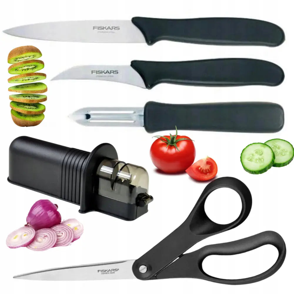 Avelena | Set mit 3 Fiskars Schälmessern und Scheren Zum Messerschleifen