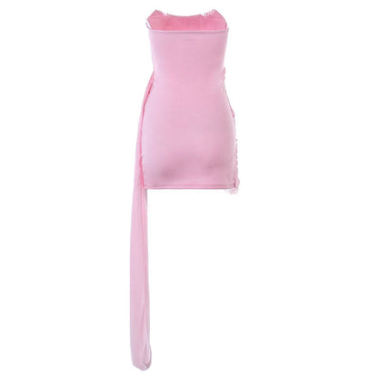 Sexy einfarbiges, trägerloses, figurbetontes Party-Minikleid mit gerafftem Wickelbesatz – Rosa