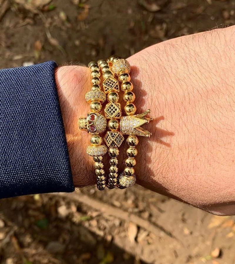 Avelena | Fühle Dich Wie Ein König Luxus Krone und Totenschädel Drei-Lagiges Armband