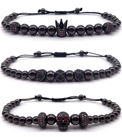 Avelena | Fühle Dich Wie Ein König Luxus Krone und Totenschädel Drei-Lagiges Armband