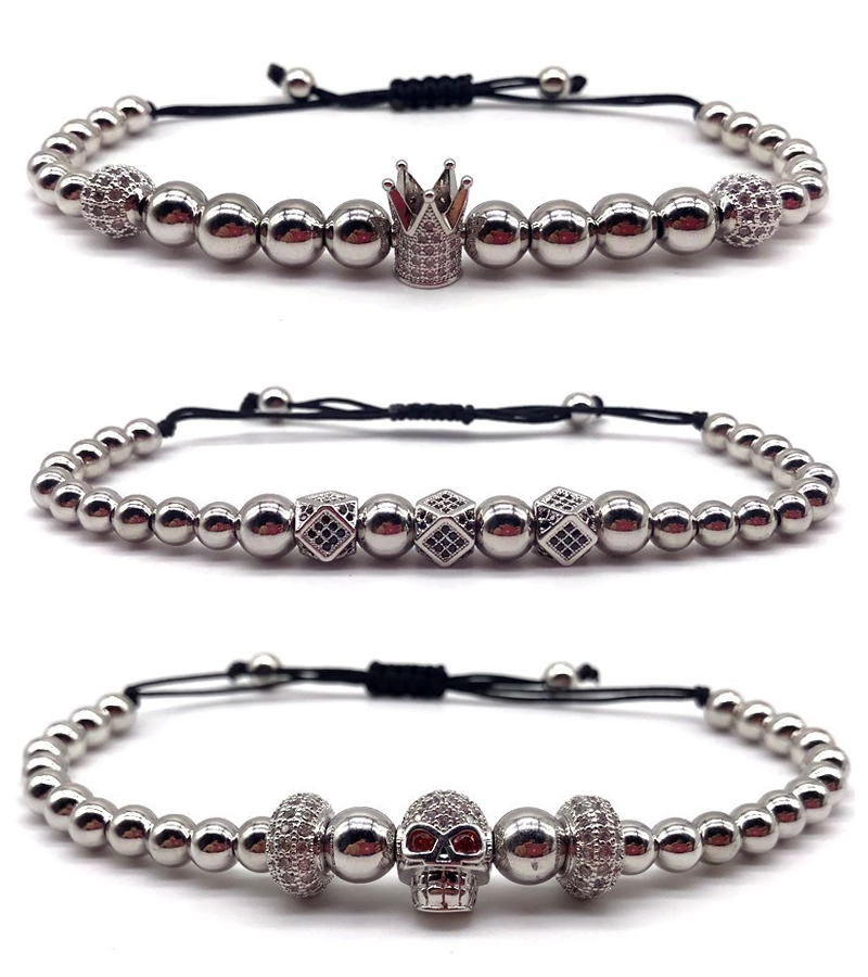 Avelena | Fühle Dich Wie Ein König Luxus Krone und Totenschädel Drei-Lagiges Armband