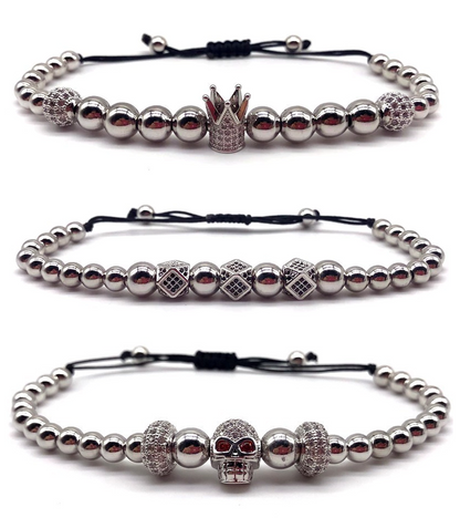 Avelena | Fühle Dich Wie Ein König Luxus Krone und Totenschädel Drei-Lagiges Armband