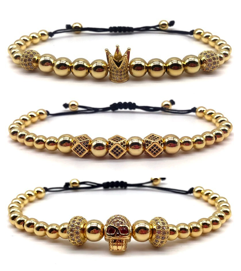 Avelena | Fühle Dich Wie Ein König Luxus Krone und Totenschädel Drei-Lagiges Armband