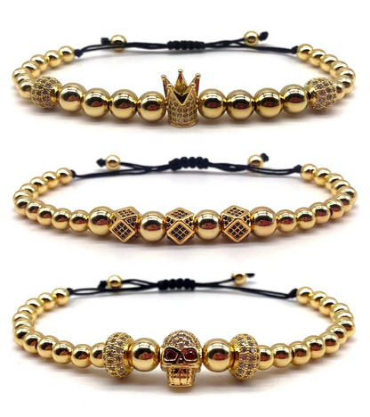 Avelena | Fühle Dich Wie Ein König Luxus Krone und Totenschädel Drei-Lagiges Armband