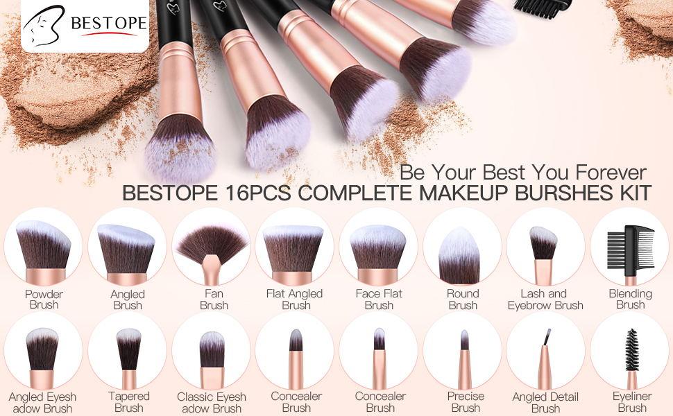 Avelena | Make-Up Pinsel Starterset mit Schwämmen, Wimpernzange und Tasche In Schwarz