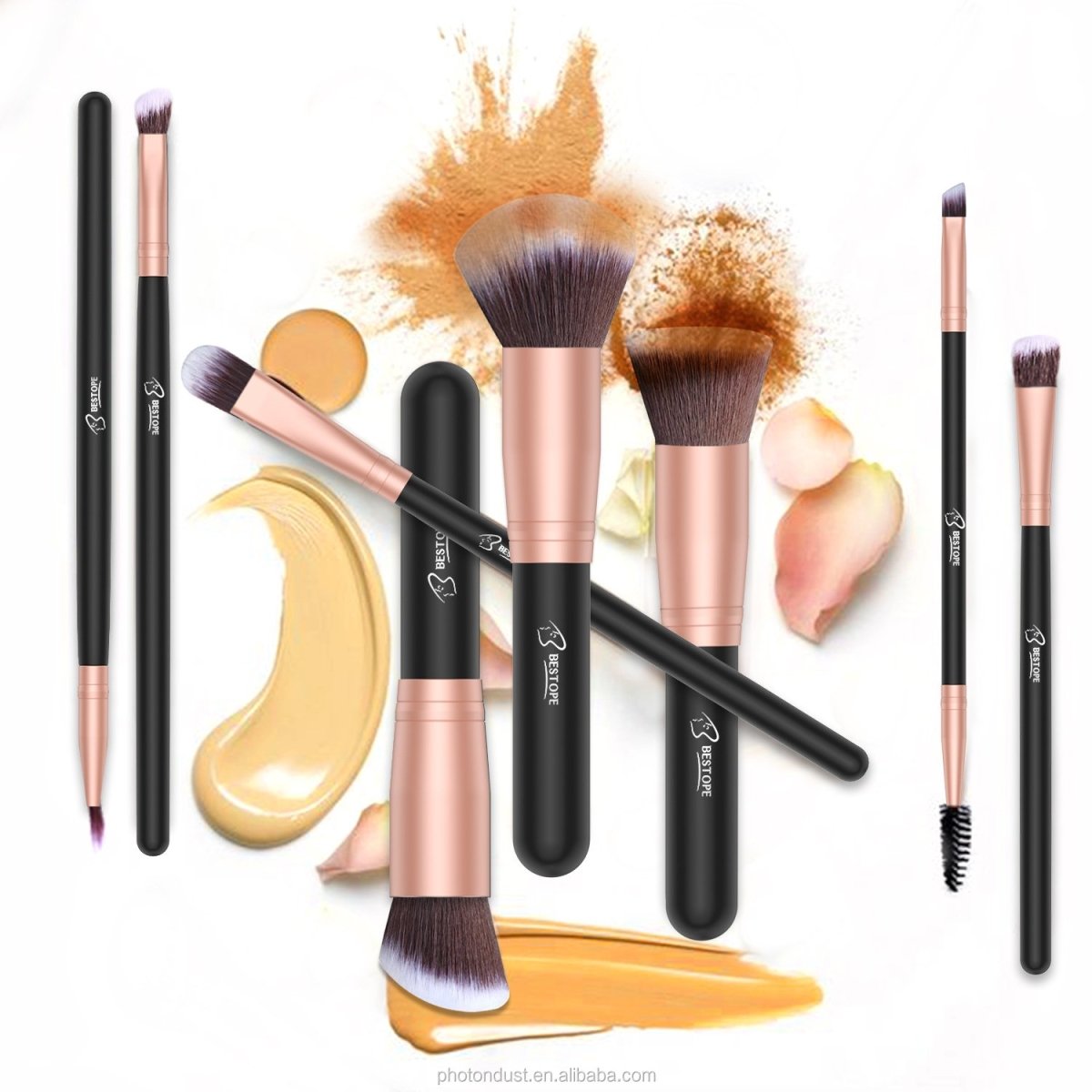 Avelena | Make-Up Pinsel Starterset mit Schwämmen, Wimpernzange und Tasche In Schwarz