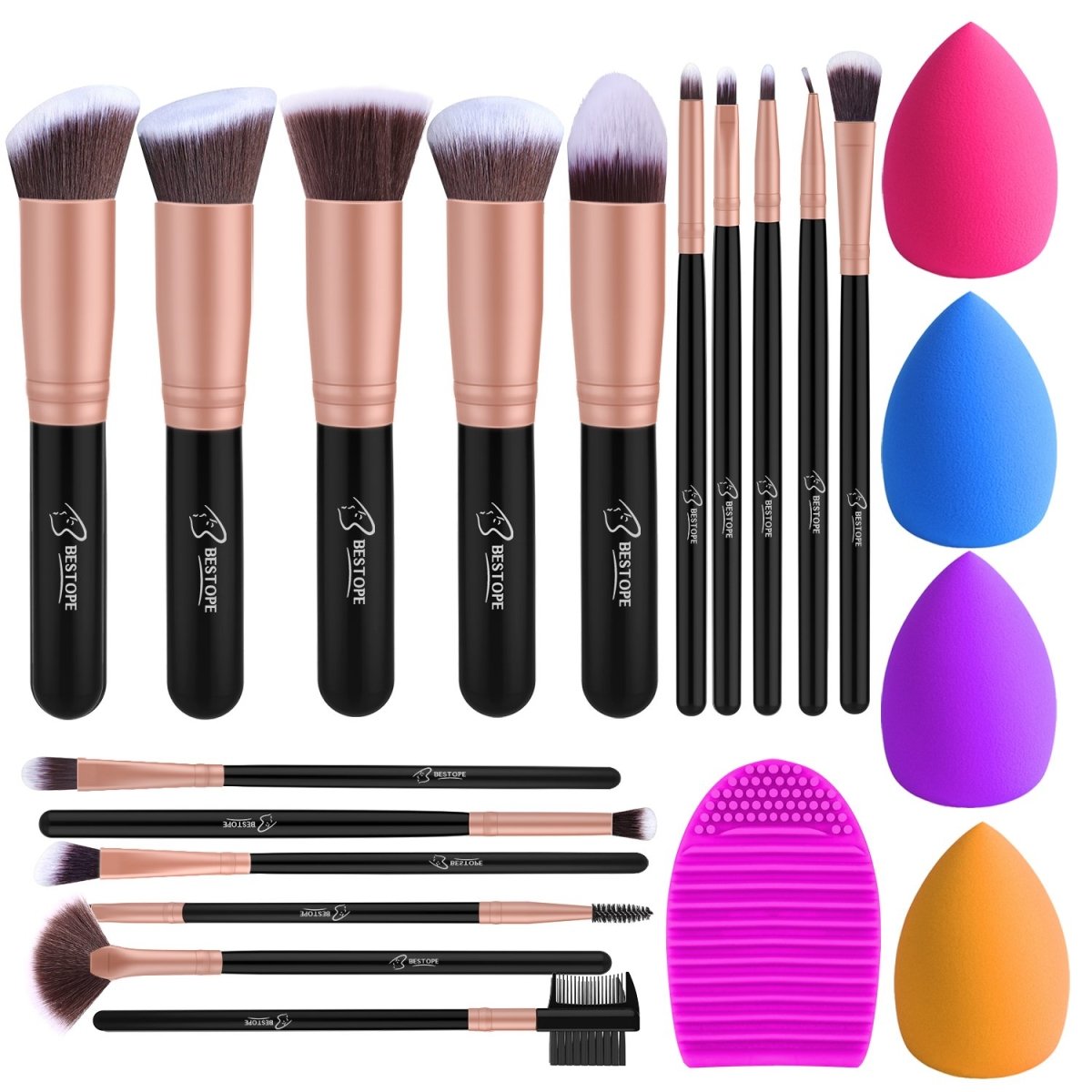 Avelena | Make-Up Pinsel Starterset mit Schwämmen, Wimpernzange und Tasche In Schwarz