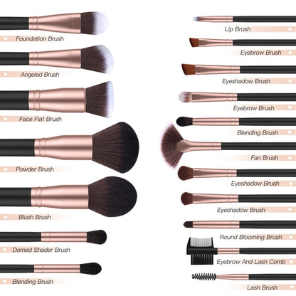 Avelena | Make-Up Pinsel Starterset mit Schwämmen, Wimpernzange und Tasche In Schwarz