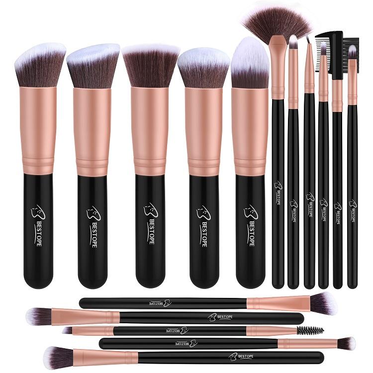 Avelena | Make-Up Pinsel Starterset mit Schwämmen, Wimpernzange und Tasche In Schwarz
