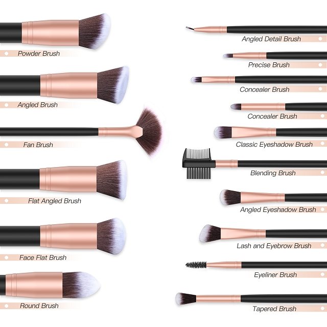 Avelena | Make-Up Pinsel Starterset mit Schwämmen, Wimpernzange und Tasche In Schwarz