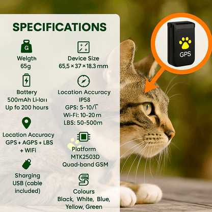 Avelena | #1 Finde GPS Katzen Tracker mit Echtzeit-Standort, wasserdichtem Design und Aktivitätsüberwachung für Sicherheit und Tracking von Haustieren