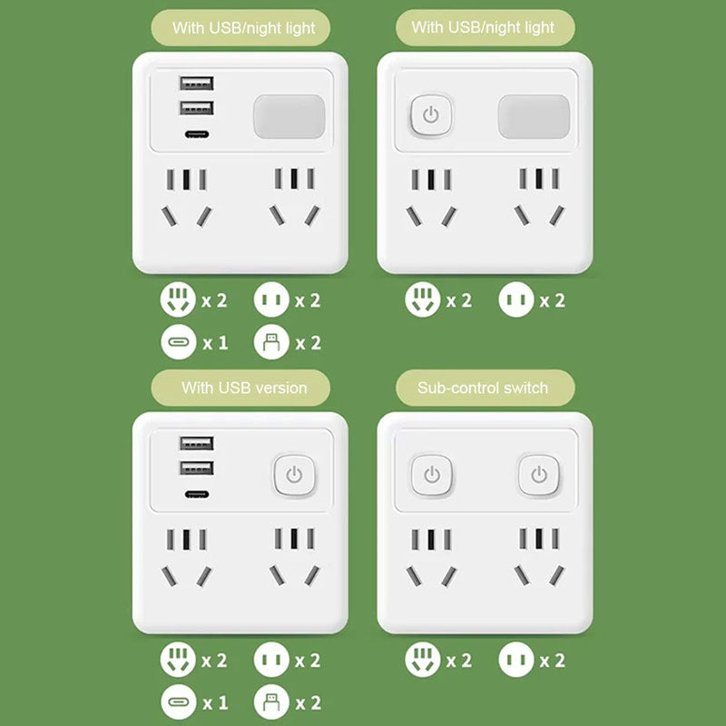 Avelena | 2er-Pack multifunktioneller Steckdosenadapter mit Nachtlicht