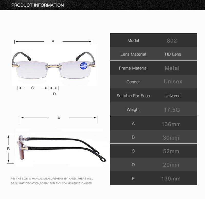 Avelena | Saphir Hohe Härte Anti-Blau Progressive Distanz- und Nah-Doppelnutz-Lesebrille