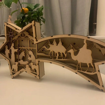 Avelena | 🎅LED Weihnachtsdekorationen aus Holz Krippenszene Sternförmige Tischlampe🌟