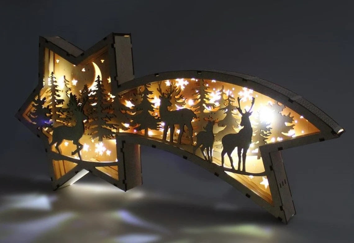 Avelena | 🎅LED Weihnachtsdekorationen aus Holz Krippenszene Sternförmige Tischlampe🌟