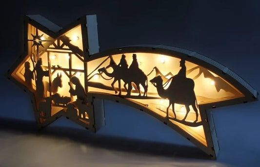 Avelena | 🎅LED Weihnachtsdekorationen aus Holz Krippenszene Sternförmige Tischlampe🌟