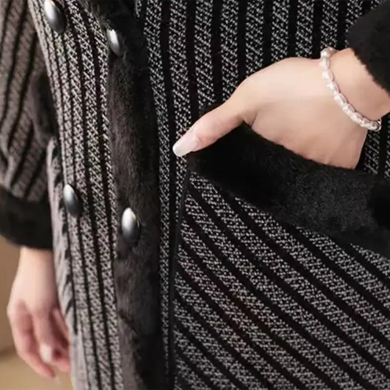 Avelena | ❄️Winterschlussverkauf❄️ Doppeltknopf-Mantel mit Plüschfutter für Frauen