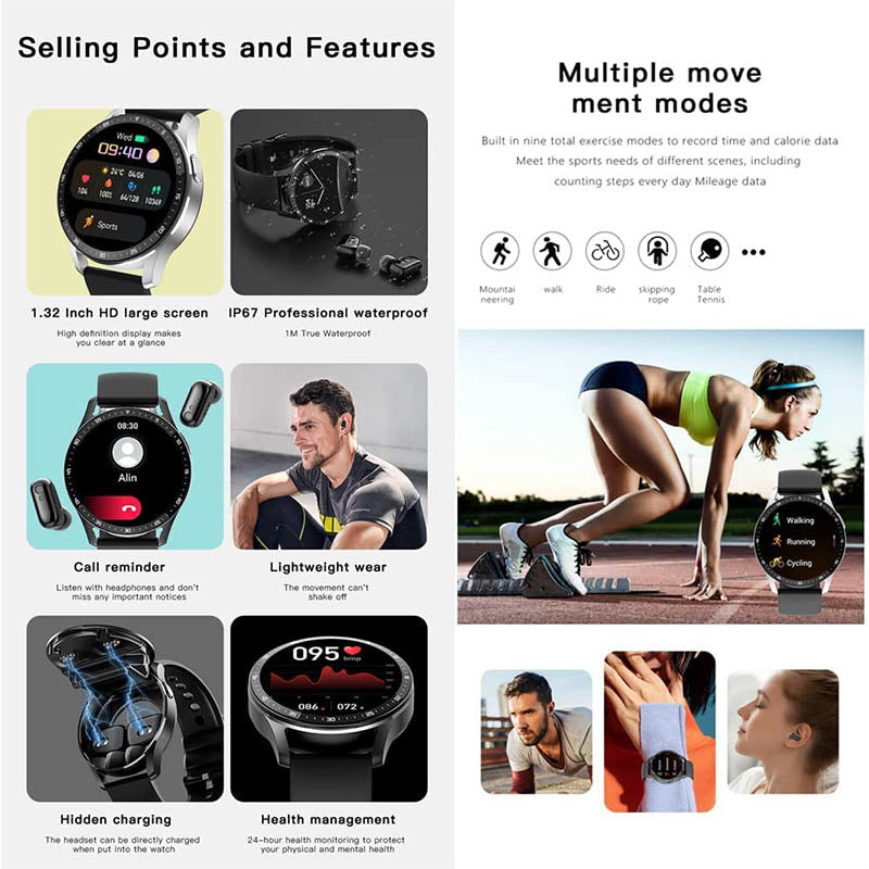 Avelena | 2-in-1 Smartwatch mit Earbuds (Für iPhone & Android)