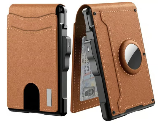 Avelena | 🔥Pop Up Aluminium Tasche Geldclip Slim Leder Slots Kreditkartenhalter RFID Blockierung Bifold Minimalistische Geldbörse