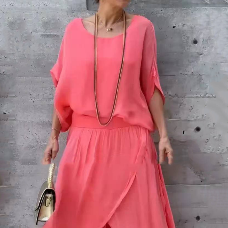 Avelena | 2-teiliges Chiffon-Set mit lockerem Oberteil und Hose mit weitem Schlitz