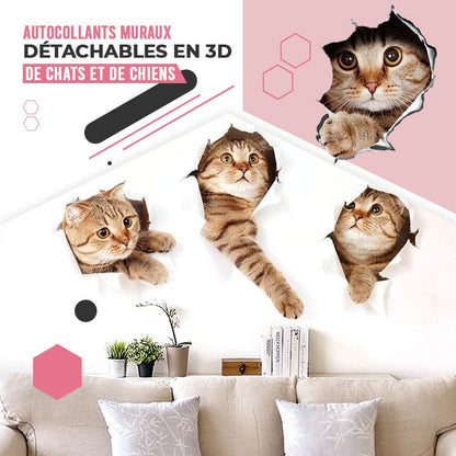 Avelena | 3D-Aufkleber mit Katzen und Hunden, die entfernt werden können