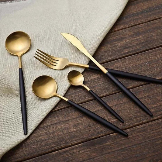 Avelena 24-teiliges Besteckset in Mattgold und Schwarz