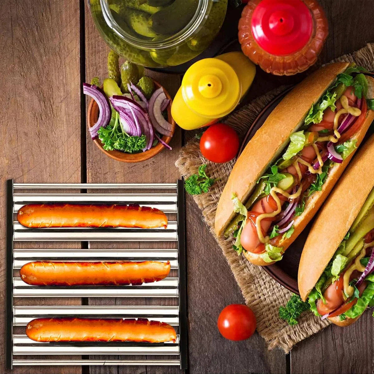 Avelena | Edelstahl Hotdog Wurst Grill Roller Rack Grillwerkzeuge