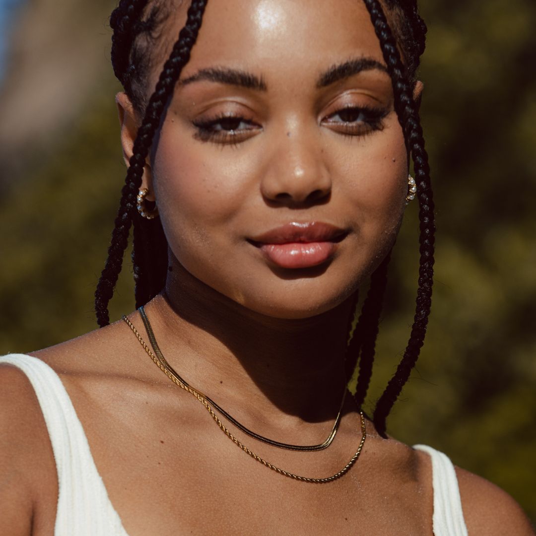 Avelena | Damen Layer Halskette | 2-in-1 Herringbone Choker & Kordelkette | Edelstahl mit 18k Gold PVD