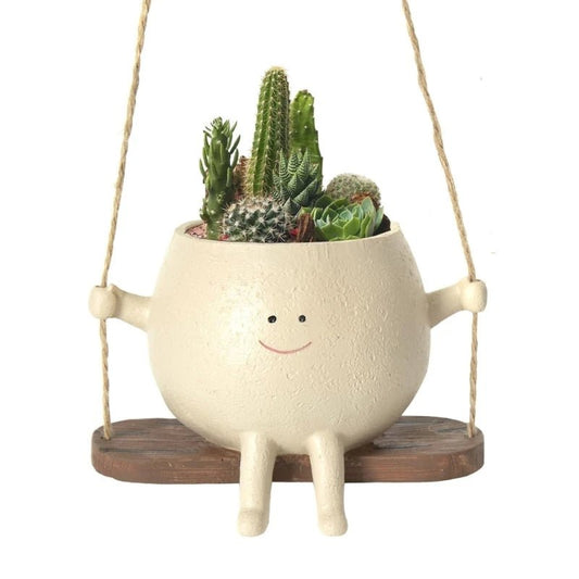 Avelena | Swing Face Hängender Blumentopf – Niedlicher Harz-Sukkulenten-Pott für Innen- und Außendekor, Perfektes Weihnachtsgeschenk