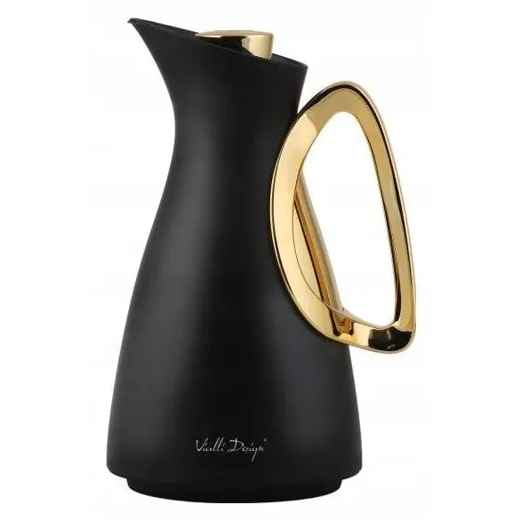 Avelena | Thermoskanne mit Glaseinsatz Vialli Design Alessia 1L Schwarz-Gold 9200