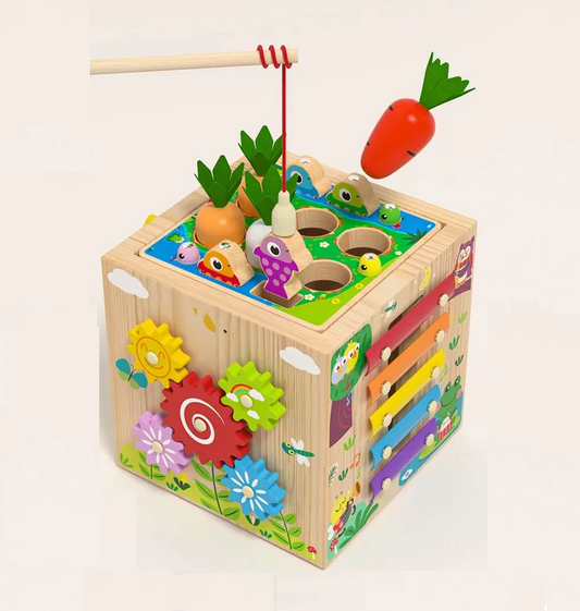 Avelena | Montessori 8-in-1 Holz Aktivitätswürfel – Lernspielzeug für Kleinkinder ab 18 Monaten