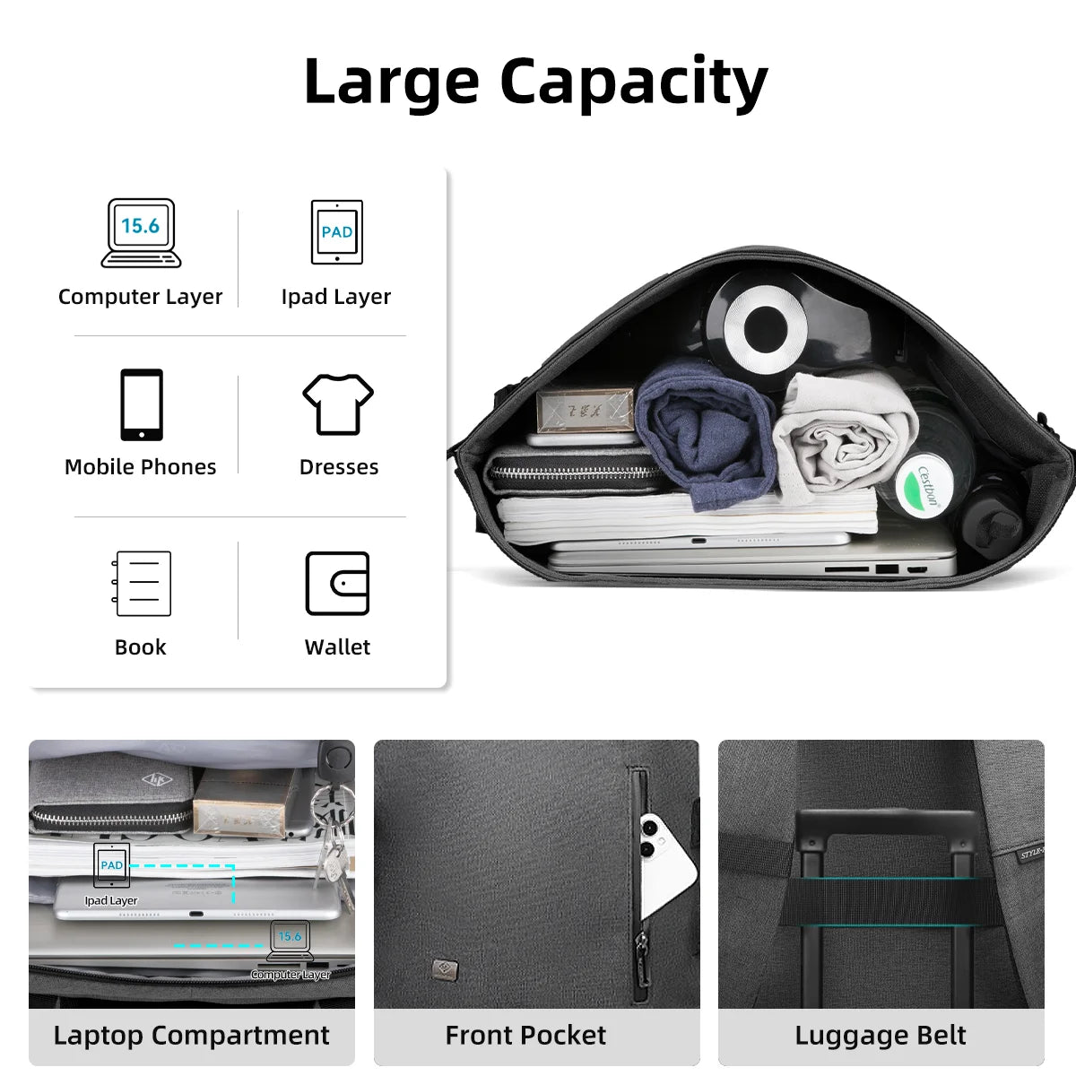 Avelena | URBANTRAIL Rolltop Rucksack – Erweiterbarer & wasserdichter Reisetrage mit USB-Anschluss und Laptopfach