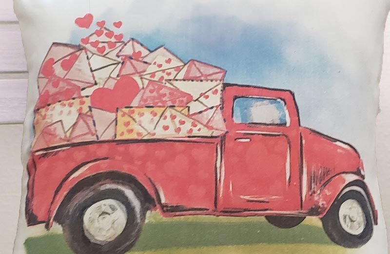 Avelena | Doppelseitiges Valentinstag Rot Truck Kissenbezug