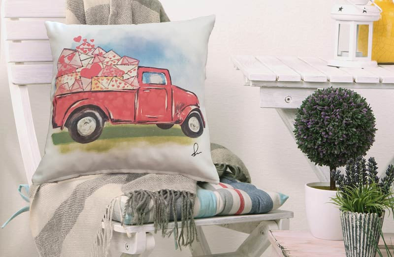 Avelena | Doppelseitiges Valentinstag Rot Truck Kissenbezug
