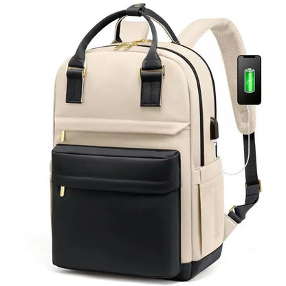 Avelena | Damen wasserdichter Laptop-Rucksack mit USB-Ladeanschluss – Stilvolle 17-Zoll Arbeits-, Schul- & Reisetasche