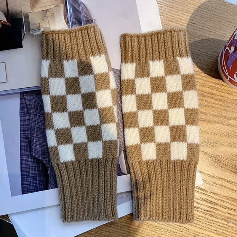 Avelena | Damen kariert Winterhandschuhe – Warme fingerlose Strickkaromuster