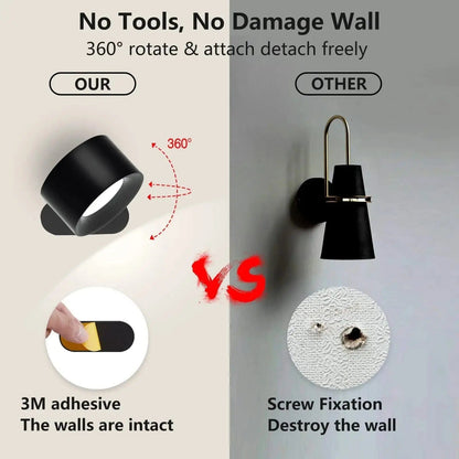Avelena | Batteriebetriebene Wandlampe | Wiederaufladbar, 360° verstellbar & kabellos für Schlafzimmer, Flure & Leseecken